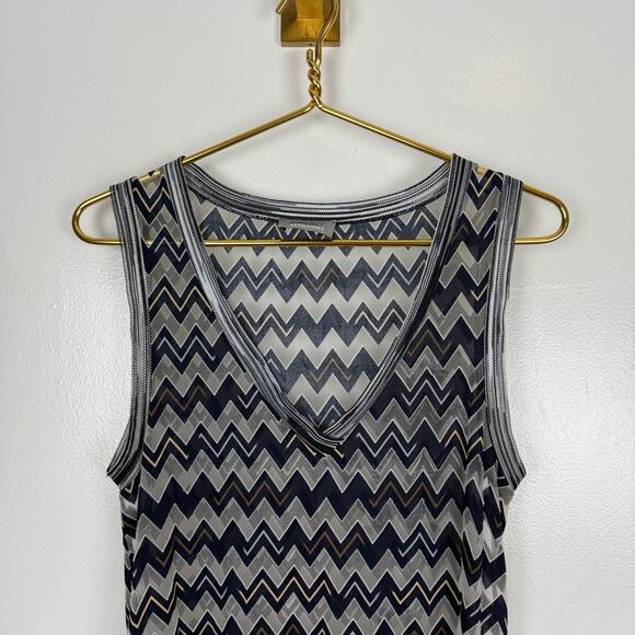 Missoni Sport Blue White Sheer Zig Zag Tunic Dress Sleeveless V-Neck 40 US 4 - Picture 11 of 11